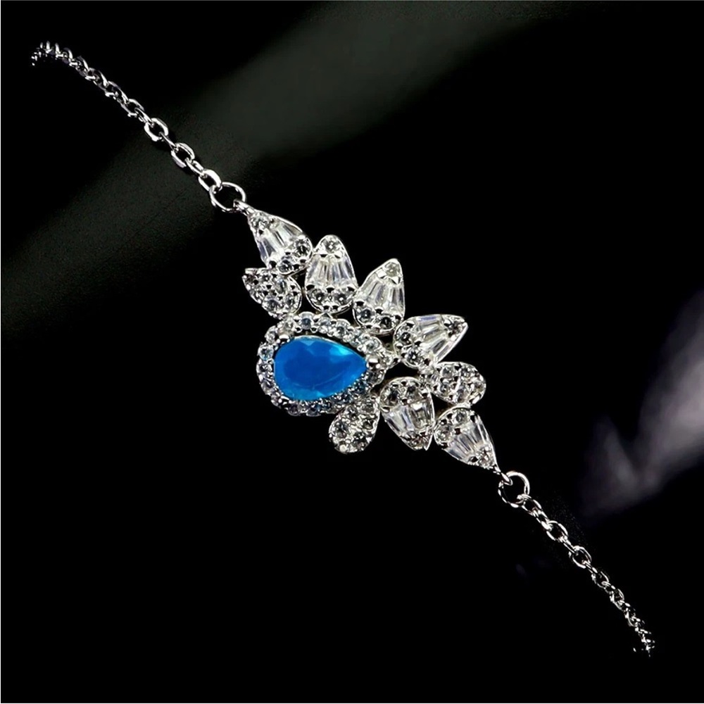Elegant Natural Blue Opal and Zircon Bracelet 7” with extender